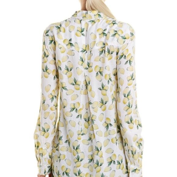 BeachLunchLounge Lemon Print Long Sleeve Button Up Blouse Size Large - Picture 2 of 6